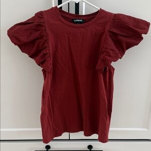Express Women's Burgundy Ruffle Sleeve Tee